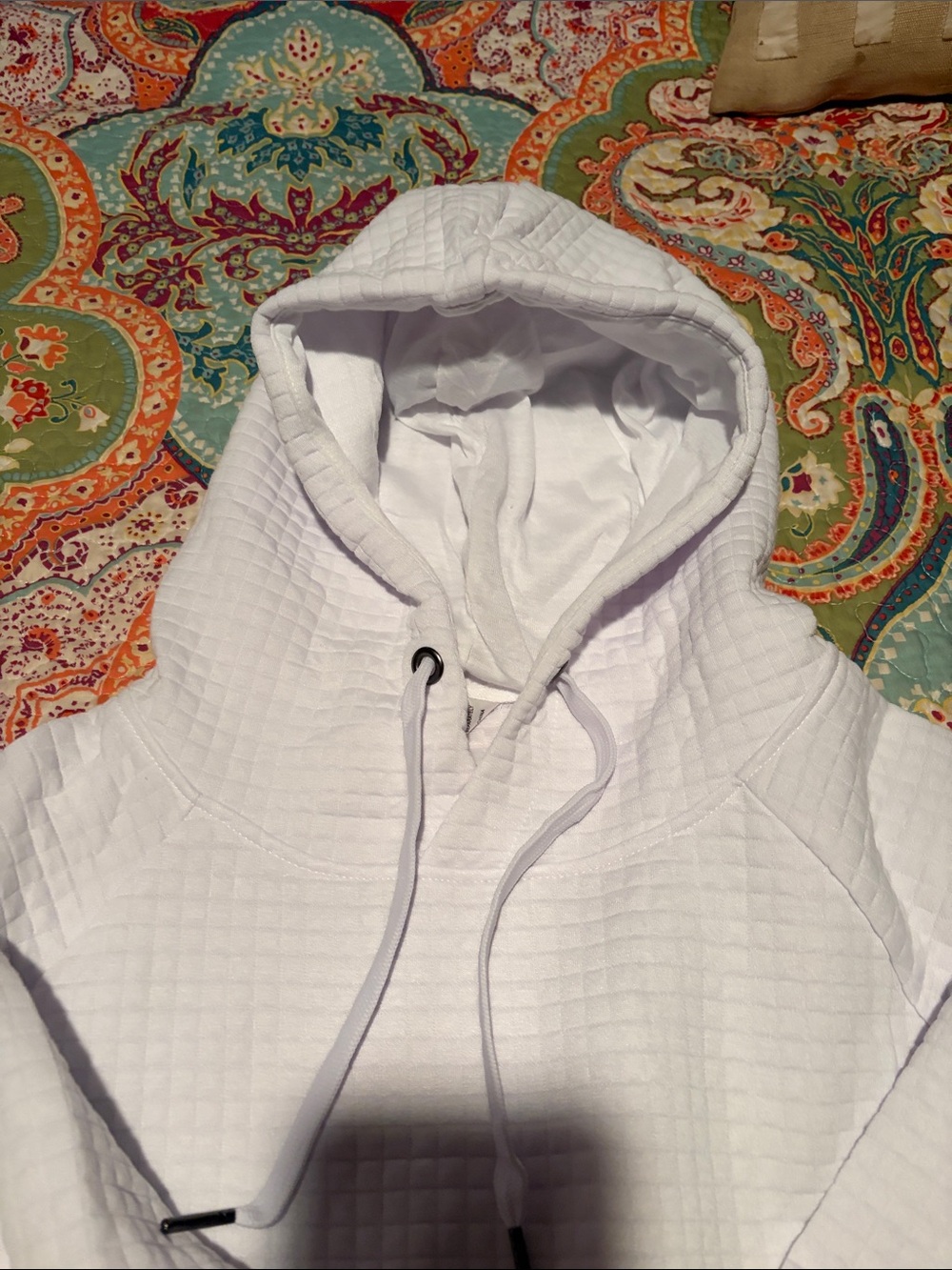 Men's White Quilted Hoodie Sweater - Picture 2 of 5
